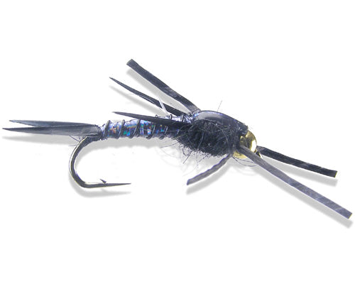 Stonefly Nymph Black Bead Head Rubber Leg Fly Fishing Flies - Size 8 (Pack Of 3)