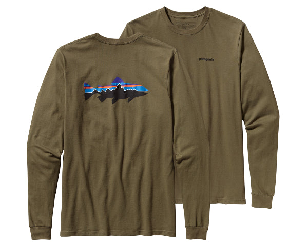 Patagonia Men's Long-Sleeved Fitz Roy Trout Cotton T-Shirt - Fatigue Green