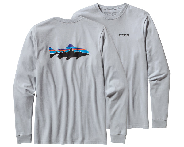 Patagonia Men's Long-Sleeved Fitz Roy Trout Cotton T-Shirt - Pebble Grey