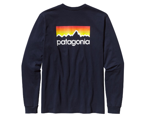 Patagonia Men's Long-Sleeved Line Logo Cotton T-Shirt - Navy Blue